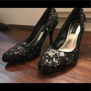 Black and sliver sequin heels